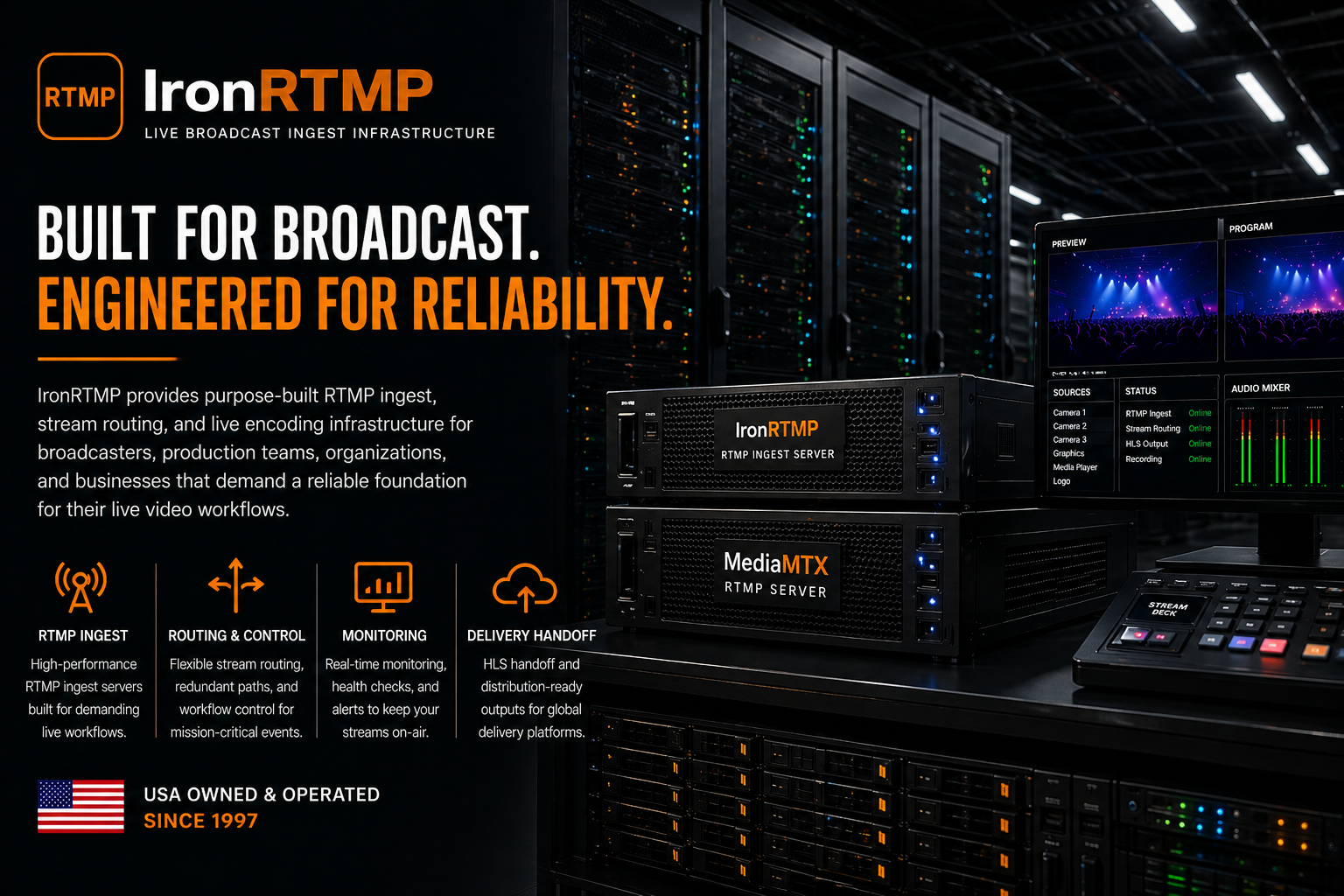 IronRTMP RTMP ingest and broadcast transmission infrastructure